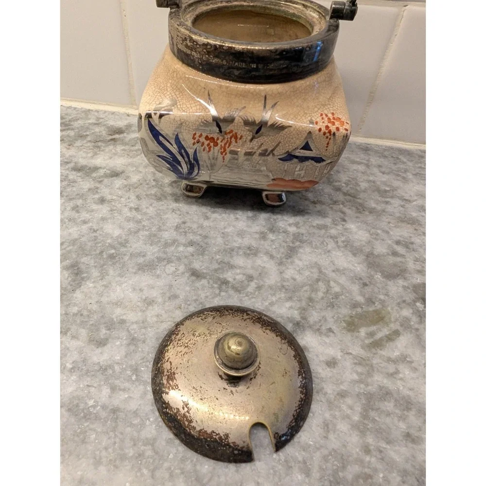 Vintage Pagoda Sugar Bowl‎ Yeoman Plate Silver Footed Lancaster Sandland England